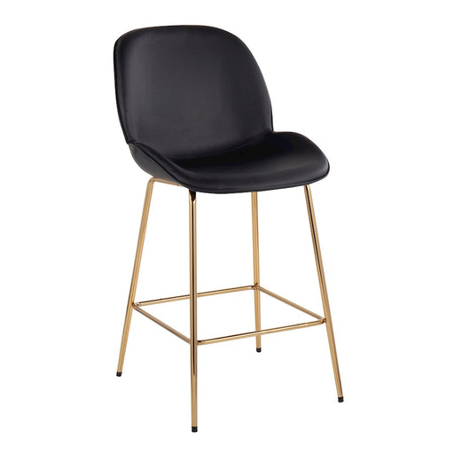 LumiSource Diva Counter Stool, Set of 2 in Gold Steel/Black PU