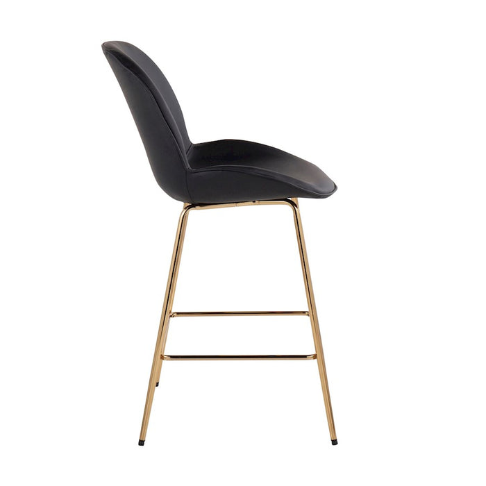 LumiSource Diva Counter Stool, Set of 2 in Gold Steel/Black PU