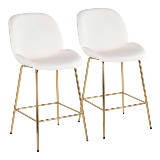 LumiSource Diva Counter Stool, Set of 2 in Gold Steel/White PU - B26-DIVAAUW2