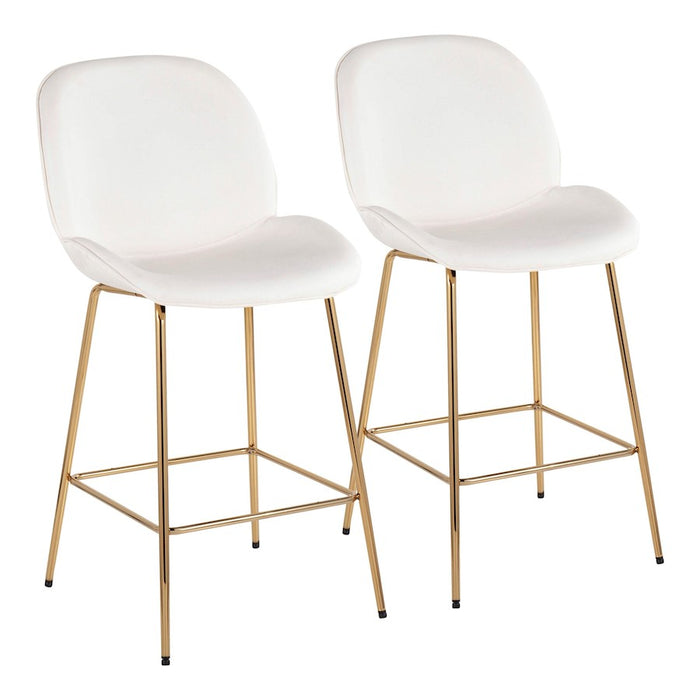LumiSource Diva Counter Stool, Set of 2 in Gold Steel/White PU - B26-DIVAAUW2