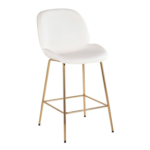 LumiSource Diva Counter Stool, Set of 2 in Gold Steel/White PU