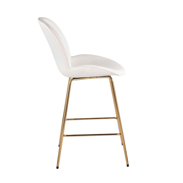 LumiSource Diva Counter Stool, Set of 2 in Gold Steel/White PU