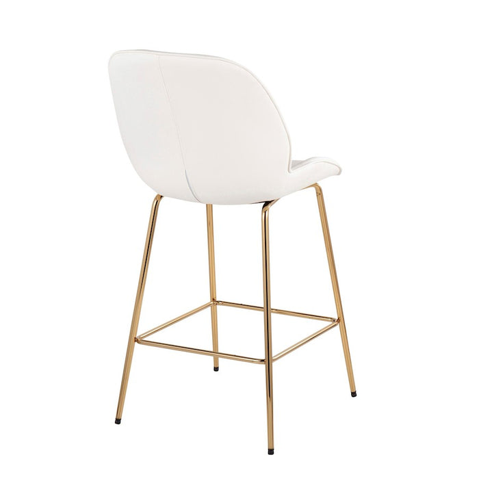 LumiSource Diva Counter Stool, Set of 2 in Gold Steel/White PU