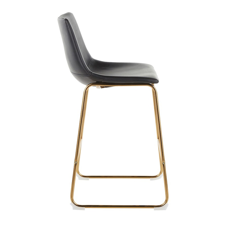 LumiSource Duke Counter Stool Set of 2 | Gold Metal and Black PU Faux Leather | Kitchen Island & Dining Room Seating | Model B26-DUKEAUBK2