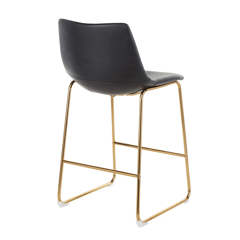 LumiSource Duke Counter Stool Set of 2 | Gold Metal and Black PU Faux Leather | Kitchen Island & Dining Room Seating | Model B26-DUKEAUBK2