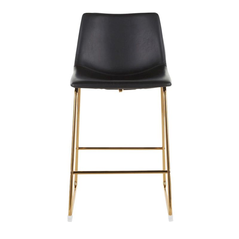 LumiSource Duke Counter Stool Set of 2 | Gold Metal and Black PU Faux Leather | Kitchen Island & Dining Room Seating | Model B26-DUKEAUBK2