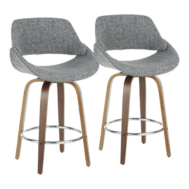 LumiSource Fabrico Counter Stool Set of 2 | Walnut Wood, Grey Noise Fabric, Black Metal | Mid-Century Modern Kitchen & Bar | Model B26-FBCO2QWLGY2