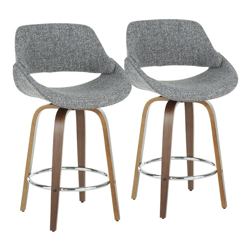 LumiSource Fabrico Counter Stool Set of 2 | Walnut Wood, Grey Noise Fabric, Chrome Metal | Mid-Century Modern Kitchen & Bar | Model B26-FBCO2RWLGY2