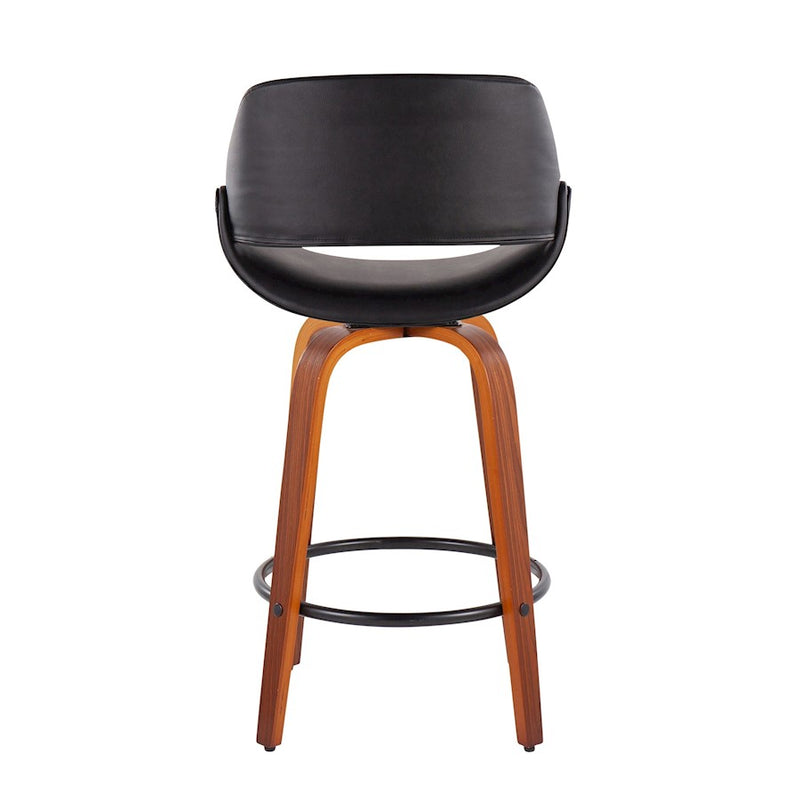 LumiSource Fabrico Counter Stool Set/2 | Mid-Century Walnut Wood & Black PU | Kitchen Island & Breakfast Bar Seating | Model B26-FBCOPU-SWVQ2WLBK2