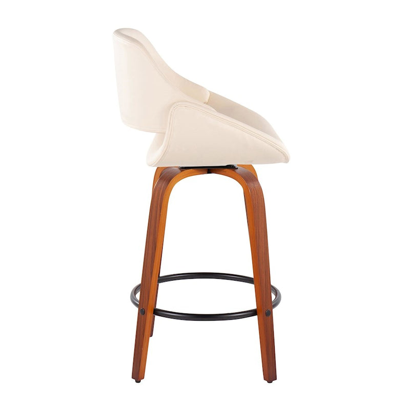 LumiSource Fabrico Counter Stool, Set of 2, Walnut/Cream/Black