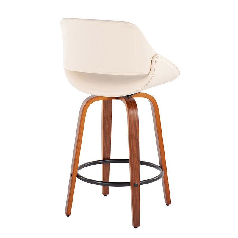 LumiSource Fabrico Counter Stool, Set of 2, Walnut/Cream/Black