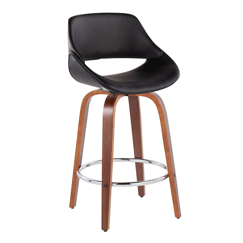 LumiSource Fabrico Counter Stool, Set of 2, Walnut/Black/Chrome