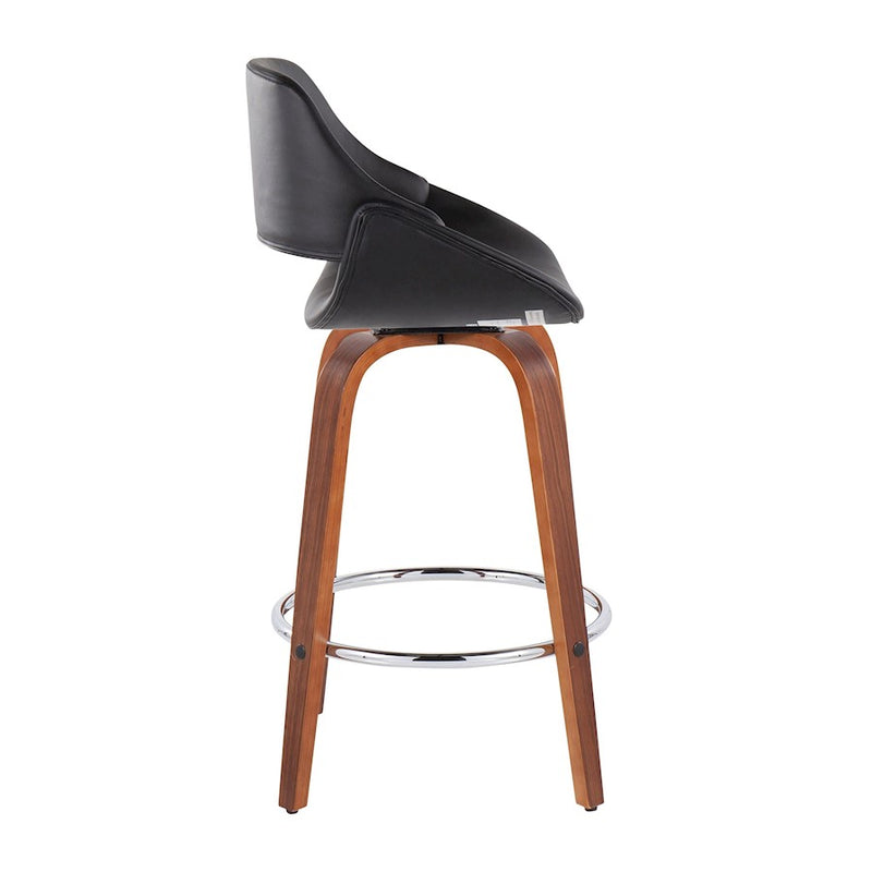 LumiSource Fabrico Counter Stool, Set of 2, Walnut/Black/Chrome