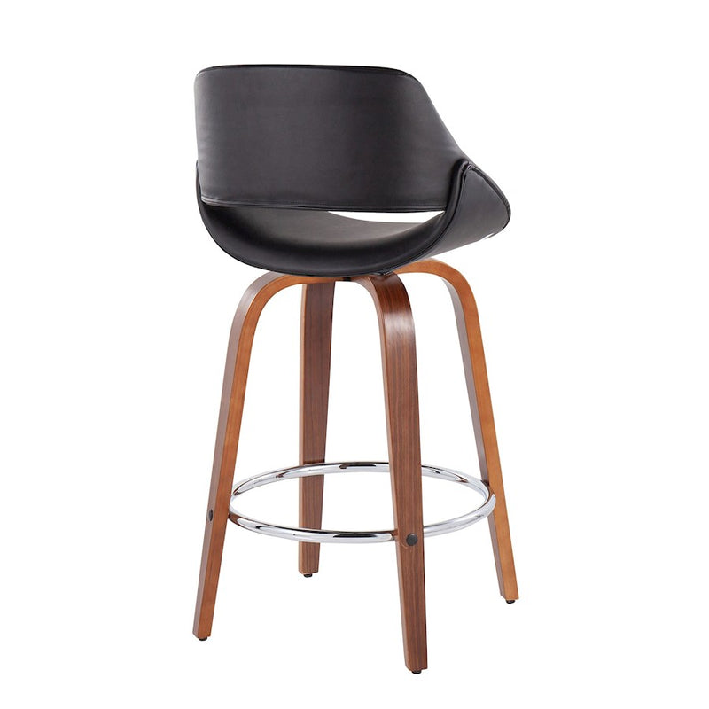LumiSource Fabrico Counter Stool Set/2 | Mid-Century Walnut Wood & Black PU | Kitchen Island & Breakfast Bar Seating | Model B26-FBCOPU-SWVR2WLBK2