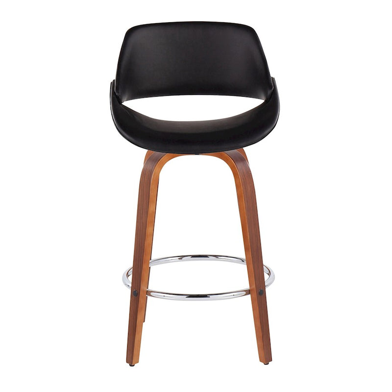 LumiSource Fabrico Counter Stool Set/2 | Mid-Century Walnut Wood & Black PU | Kitchen Island & Breakfast Bar Seating | Model B26-FBCOPU-SWVR2WLBK2