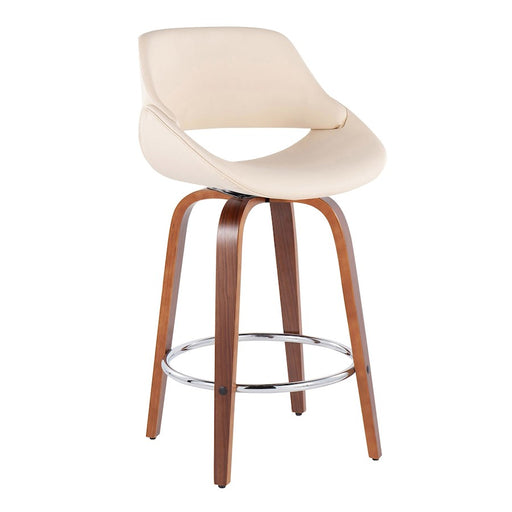 LumiSource Fabrico Counter Stool, Set of 2, Walnut/Cream/Chrome