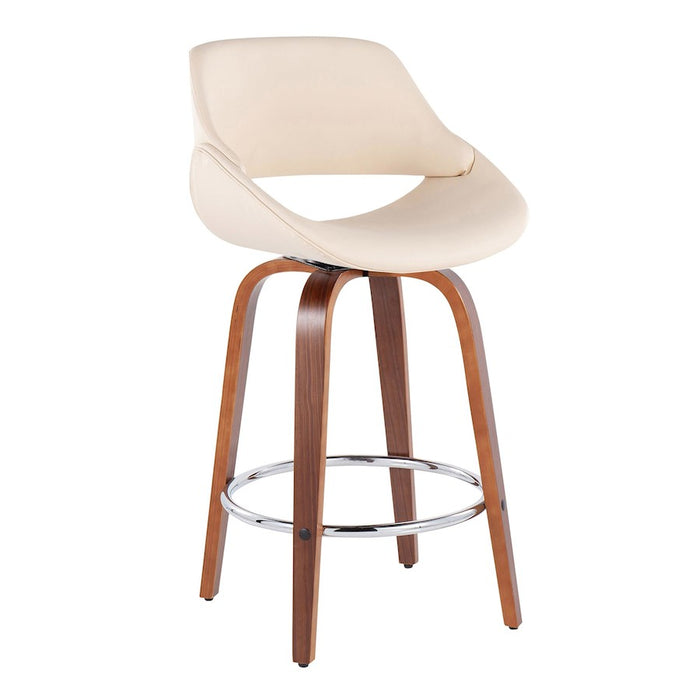 LumiSource Fabrico Counter Stool, Set of 2, Walnut/Cream/Chrome
