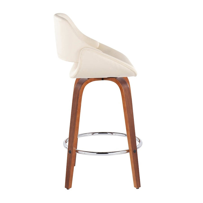 LumiSource Fabrico Counter Stool, Set of 2, Walnut/Cream/Chrome