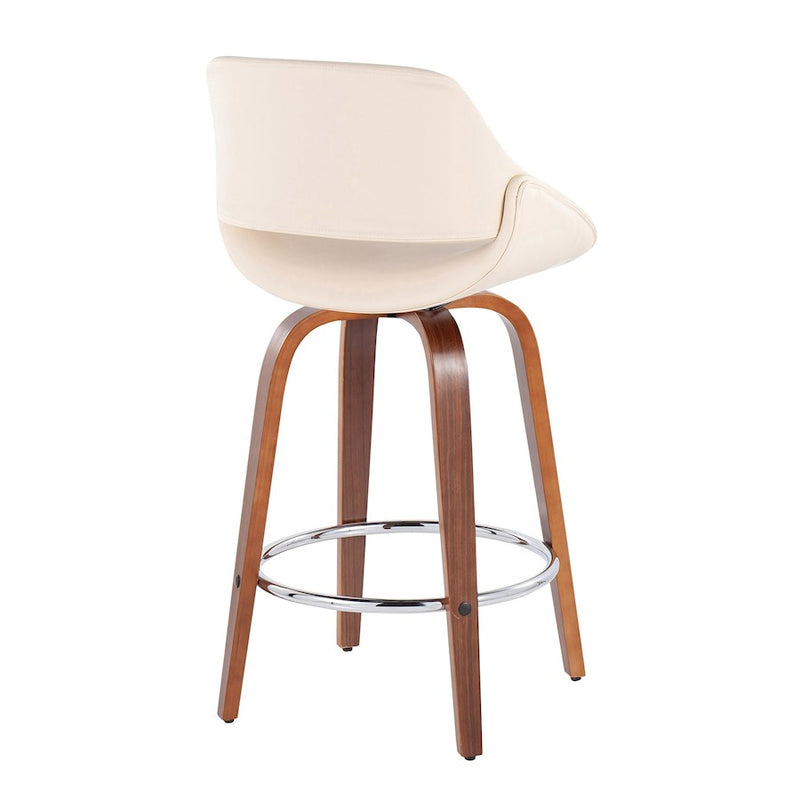 LumiSource Fabrico Counter Stool, Set of 2, Walnut/Cream/Chrome