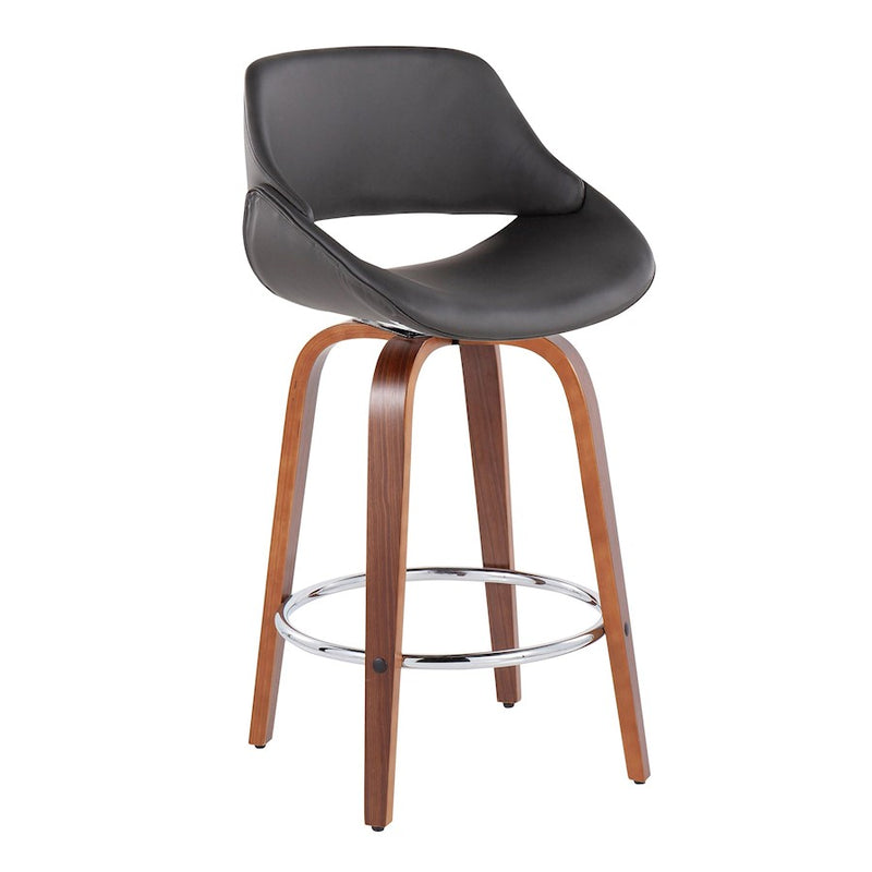 LumiSource Fabrico Counter Stool, Set of 2, Walnut/GY/Chrome