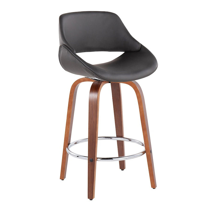 LumiSource Fabrico Counter Stool, Set of 2, Walnut/GY/Chrome