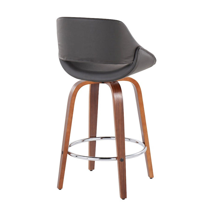 LumiSource Fabrico Counter Stool, Set of 2, Walnut/GY/Chrome