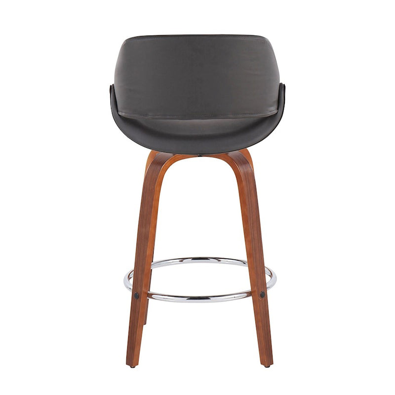 LumiSource Fabrico Counter Stool, Set of 2, Walnut/GY/Chrome