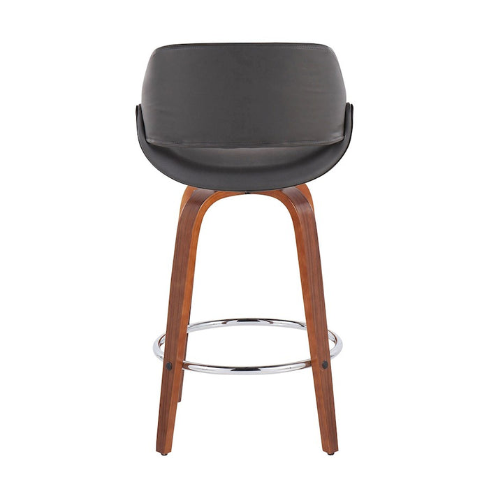 LumiSource Fabrico Counter Stool, Set of 2, Walnut/GY/Chrome