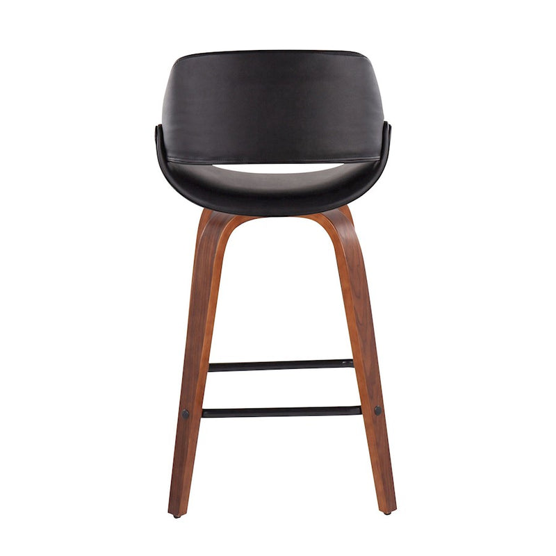 LumiSource Fabrico Counter Stool Set/2 | Mid-Century Walnut Wood & Black PU | Kitchen Island & Breakfast Bar Seating | Model B26-FBCOPU-SWVX2WLBK2