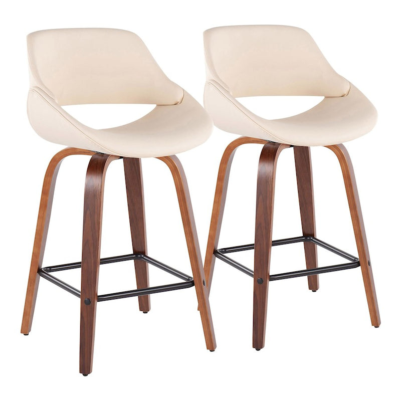 LumiSource Fabrico Counter Stool, Set/2, Wal/Cream/BK VX - B26-FBCOPU-SWVX2WLCR2