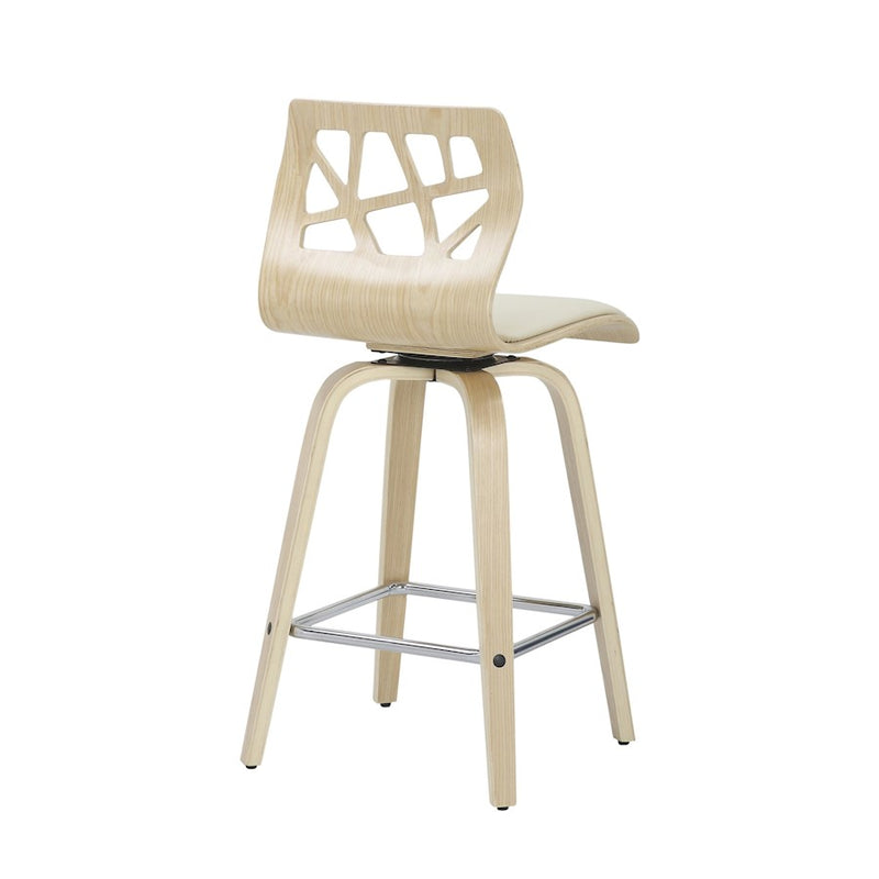 LumiSource Folia Counter Stool, Set of 2, Natural/Cream/Chrome