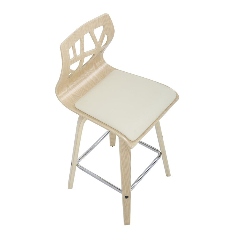 LumiSource Folia Counter Stool, Set of 2, Natural/Cream/Chrome