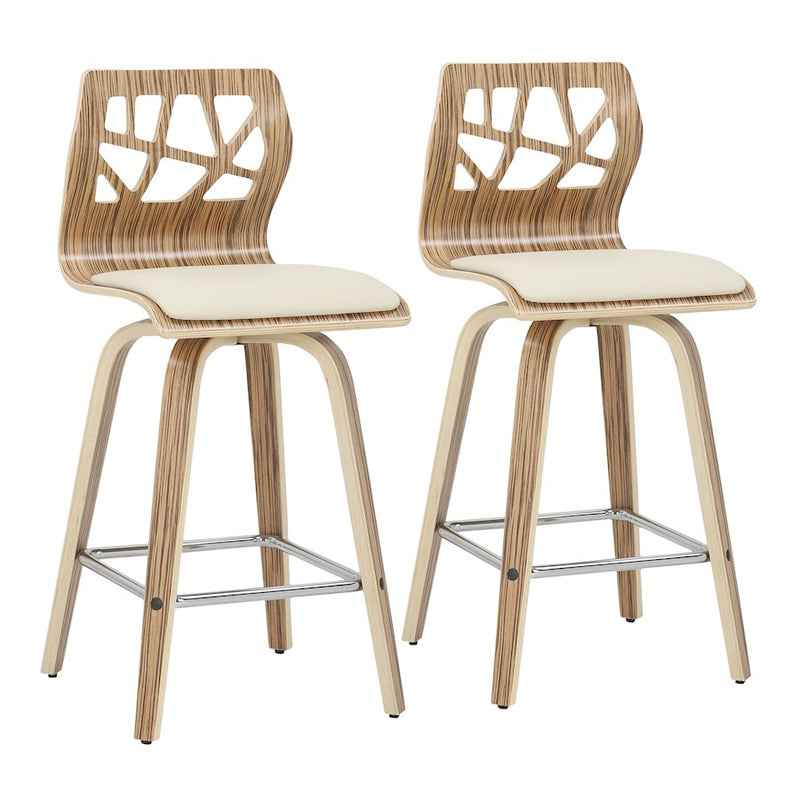 LumiSource Folia Counter Stool, Set/2, Zebra/Cream/Chrome - B26-FOLIA2-SWVSZBCR2
