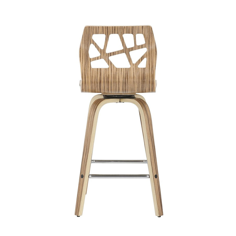 LumiSource Folia Counter Stool Set/2 | Mid-Century Zebra Wood & Cream PU | Kitchen Island & Breakfast Bar Seating | 26in | Model B26-FOLIA2-SWVSZBCR2
