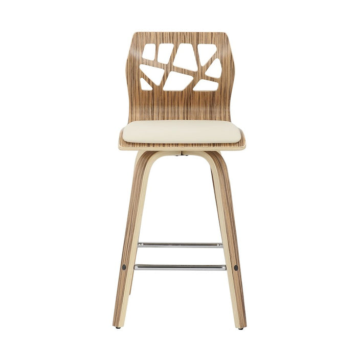 LumiSource Folia Counter Stool, Set of 2, Zebra/Cream/Chrome