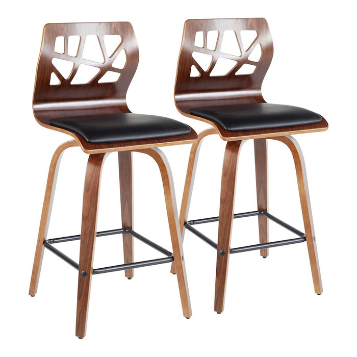 LumiSource Folia 26" Counter Stool, Set/2, Walnut/Black - B26-FOLIA2-SWVXWLBK2
