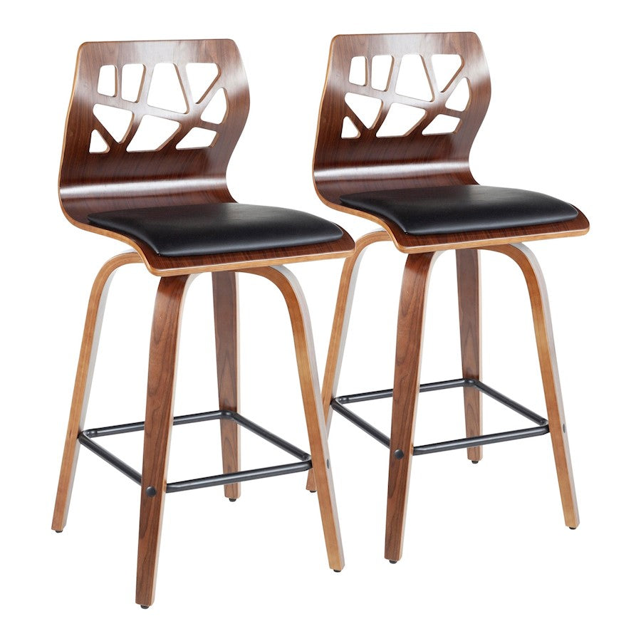 LumiSource Folia 26" Counter Stool, Set/2, Walnut/Black - B26-FOLIA2-SWVXWLBK2
