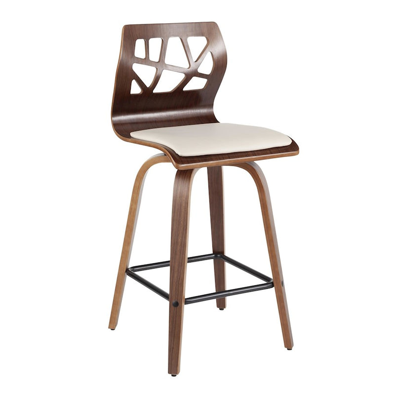 LumiSource Folia Counter Stool, Set of 2, Walnut/Cream/Black