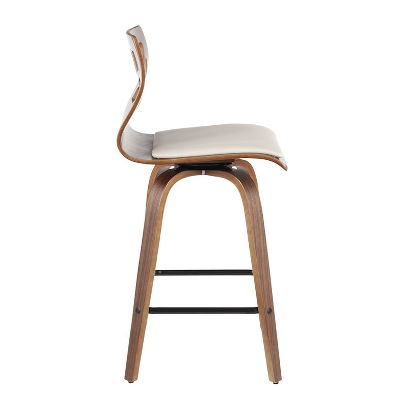 LumiSource Folia Counter Stool, Set of 2, Walnut/Cream/Black