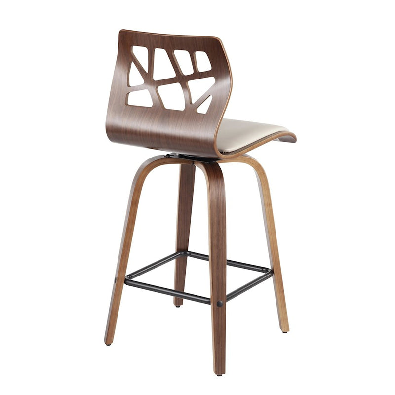 LumiSource Folia Counter Stool, Set of 2, Walnut/Cream/Black
