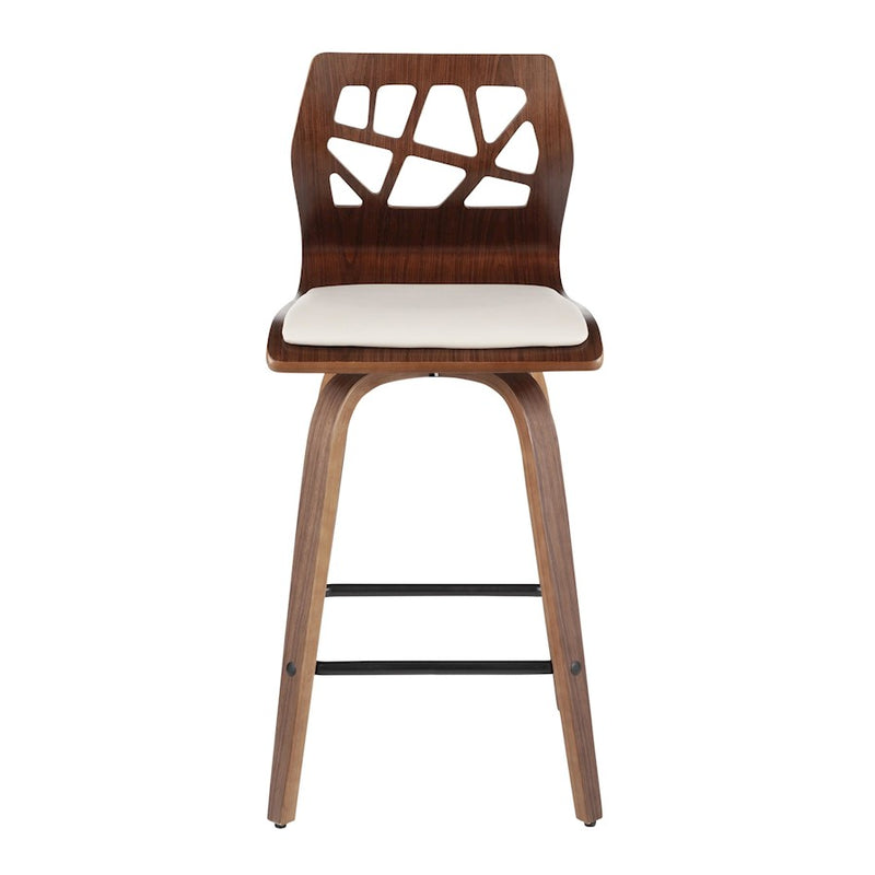 LumiSource Folia Counter Stool, Set of 2, Walnut/Cream/Black