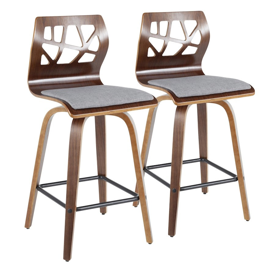 LumiSource Folia 26" Counter Stool, Set/2, WAL/GY/BK - B26-FOLIA2-SWVXWLGY2