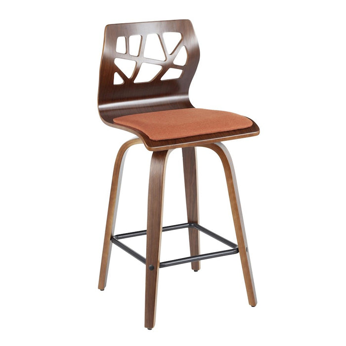 LumiSource Folia 26" Counter Stool, Set/2, WAL/Orange/BK