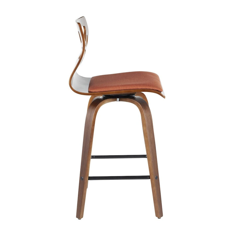 LumiSource Folia 26" Counter Stool, Set/2, WAL/Orange/BK
