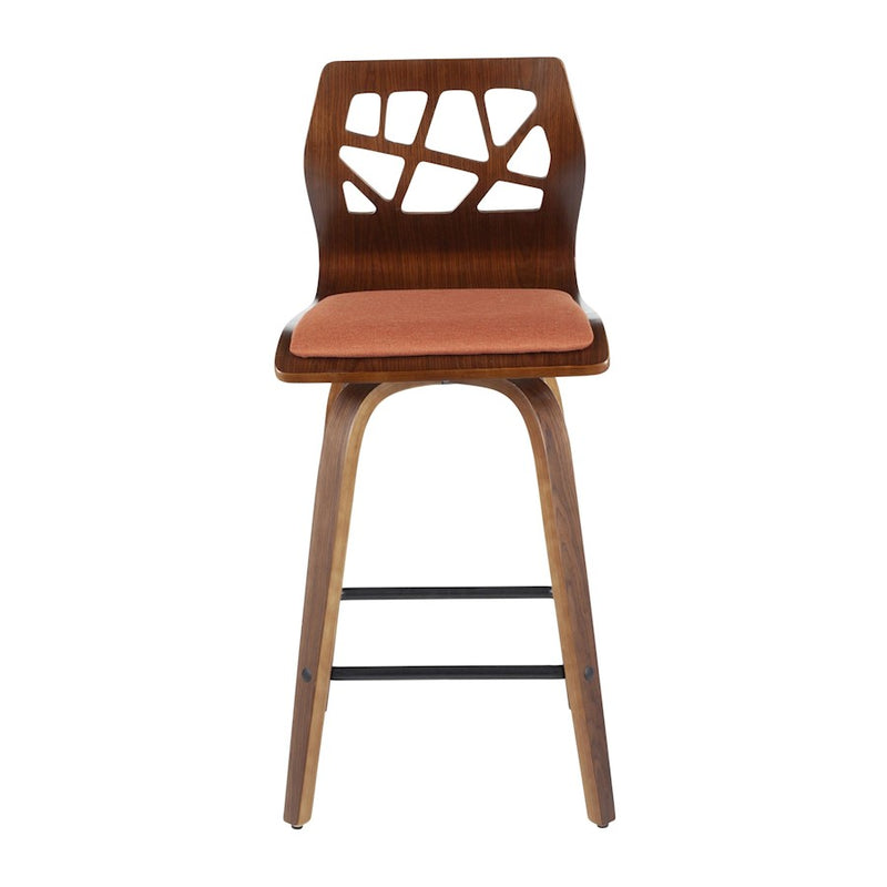 LumiSource Folia 26" Counter Stool, Set/2, WAL/Orange/BK