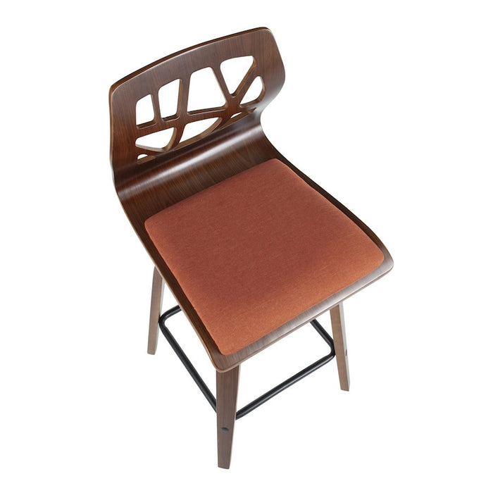 LumiSource Folia 26" Counter Stool, Set/2, WAL/Orange/BK