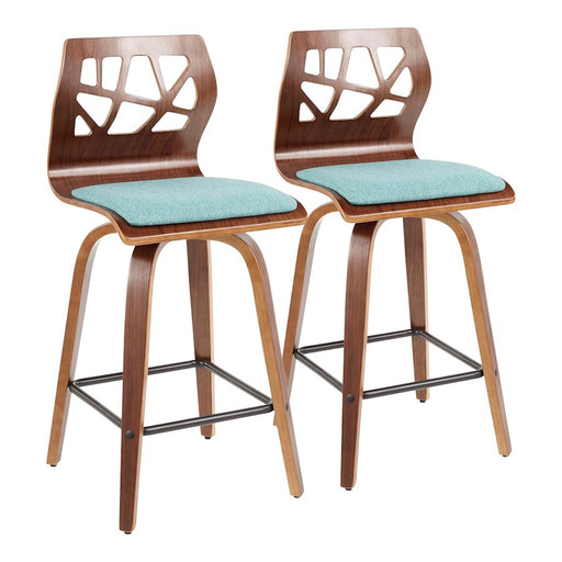LumiSource Folia 26" Counter Stool, Set/2, WAL/Teal/BK - B26-FOLIA2-SWVXWLTL2