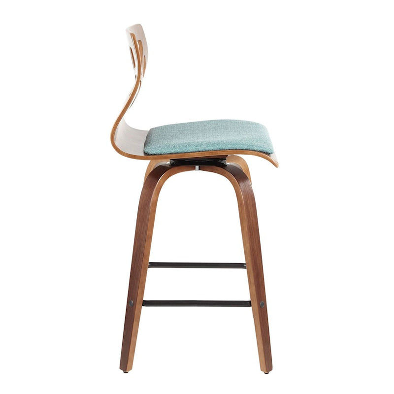 LumiSource Folia 26" Counter Stool, Set/2, WAL/Teal/BK