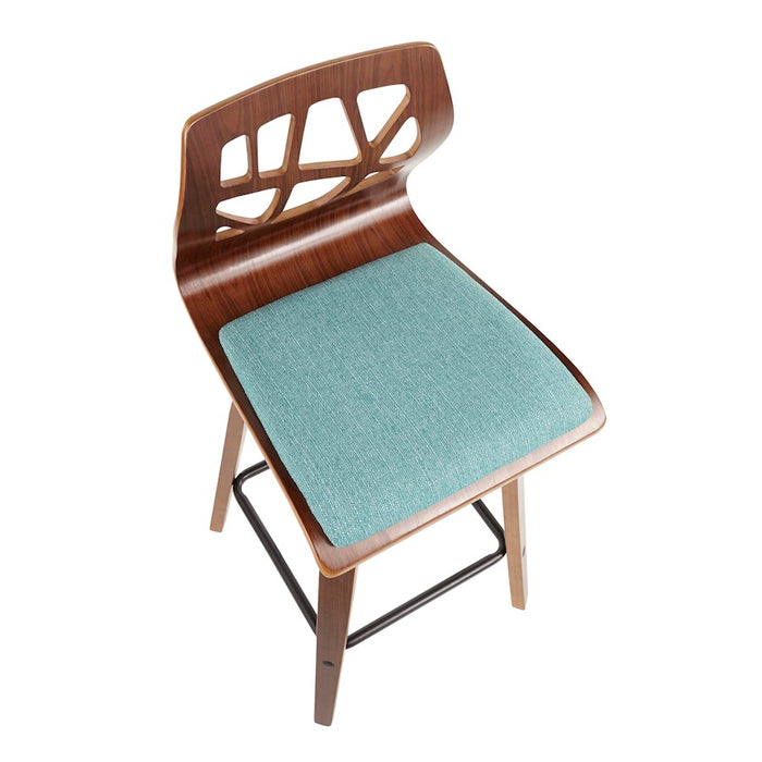 LumiSource Folia 26" Counter Stool, Set/2, WAL/Teal/BK