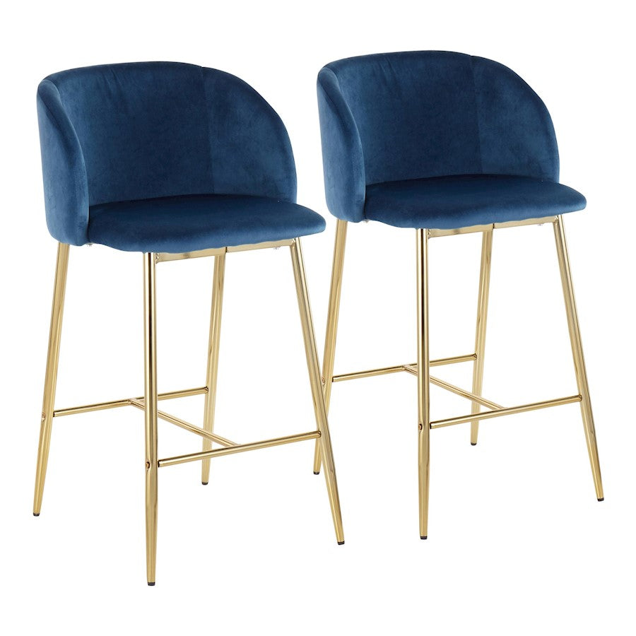 LumiSource Fran Counter Stool, Set of 2, Gold Steel/Blue Velvet - B26-FRANAUVBU2